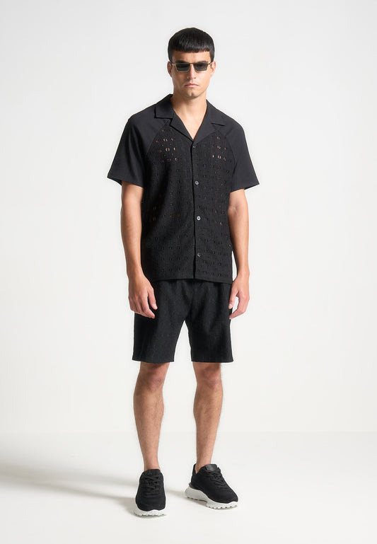 Strukturiertes Raglan-Shirt - Schwarz
