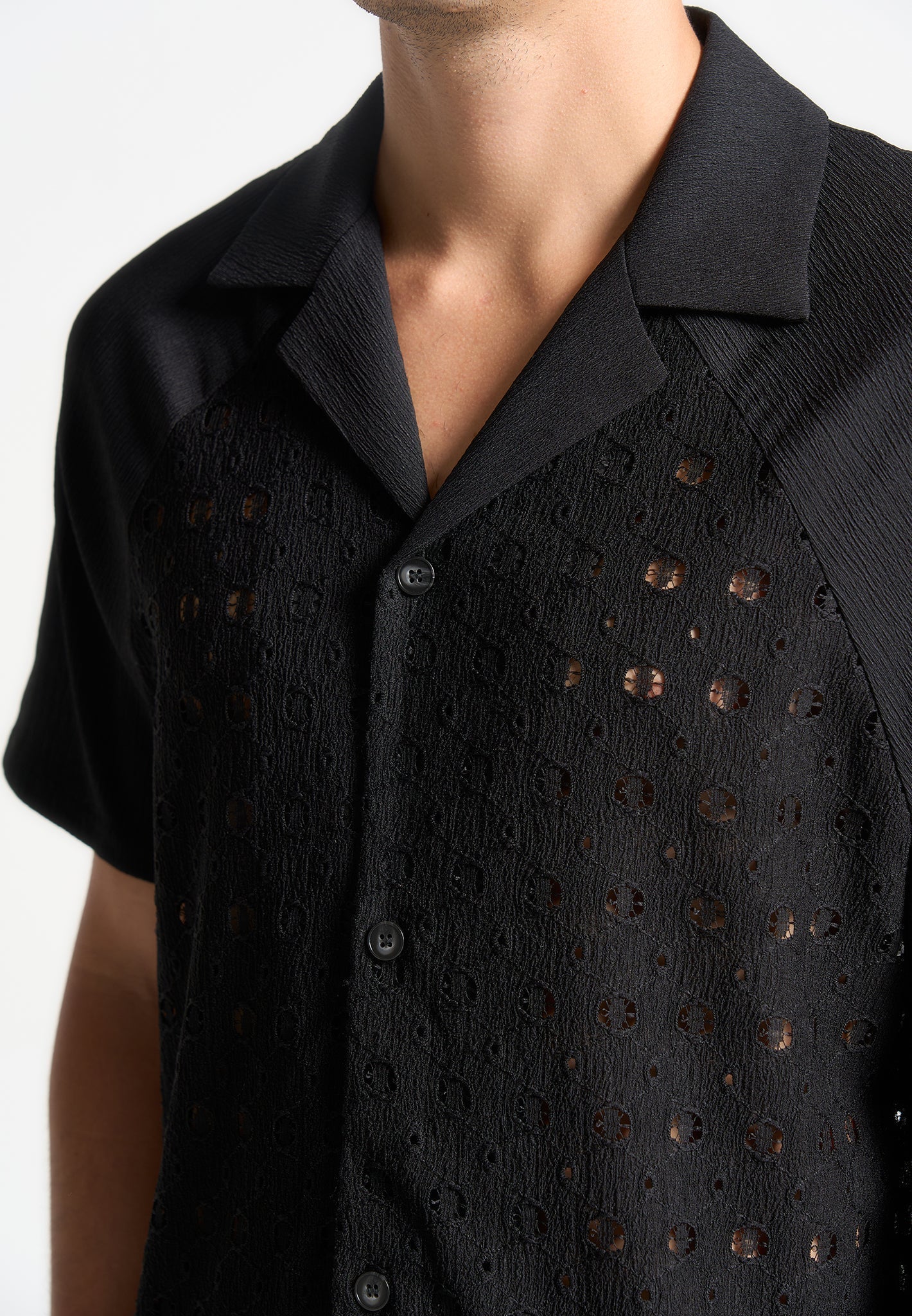 Strukturiertes Raglan-Shirt - Schwarz