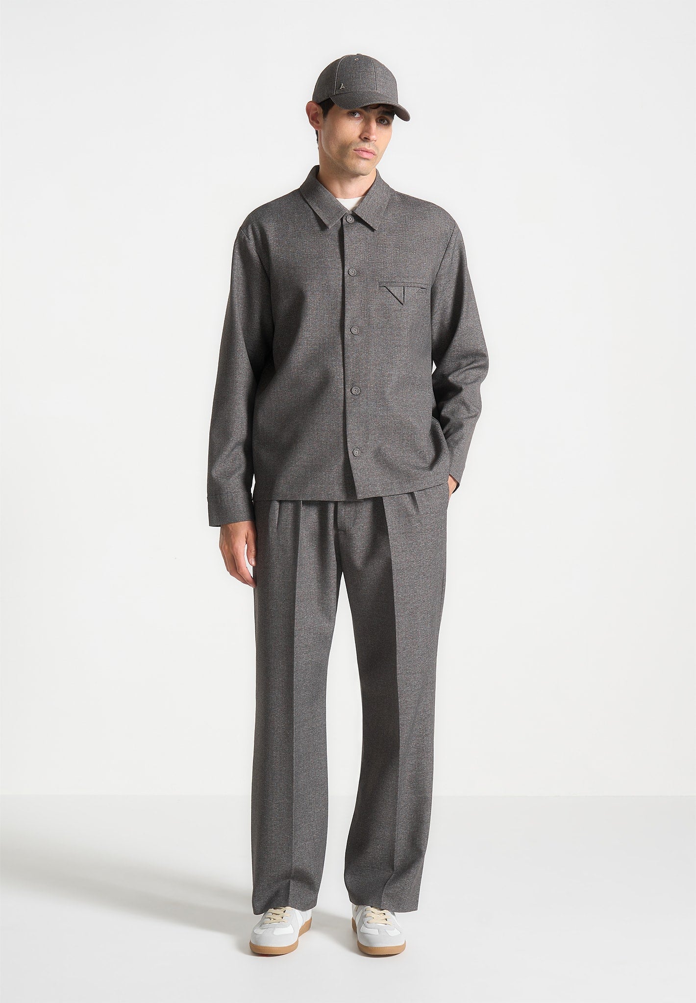 Strukturiertes, maßgeschneidertes Overshirt - Grau 