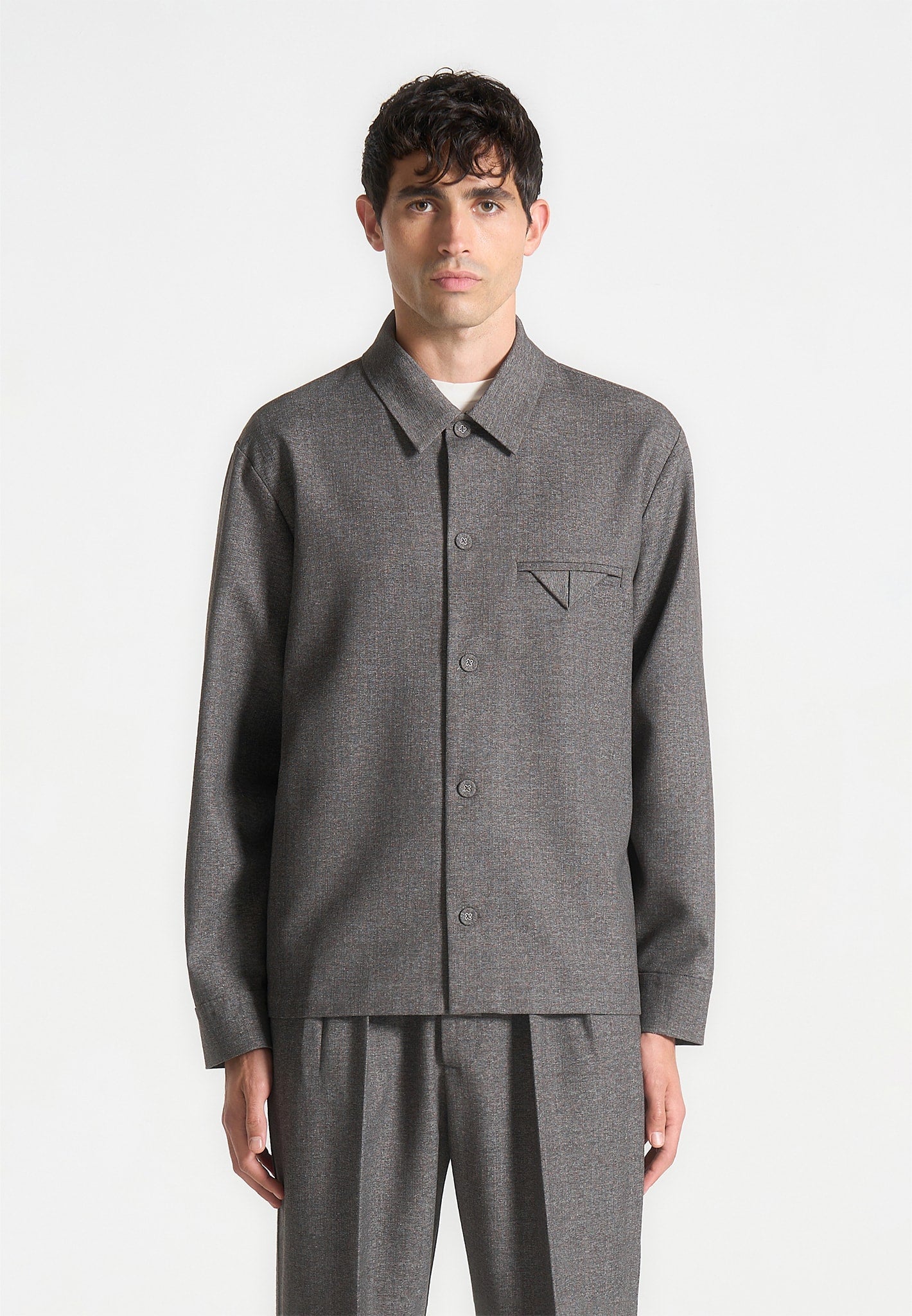 Strukturiertes, maßgeschneidertes Overshirt - Grau 