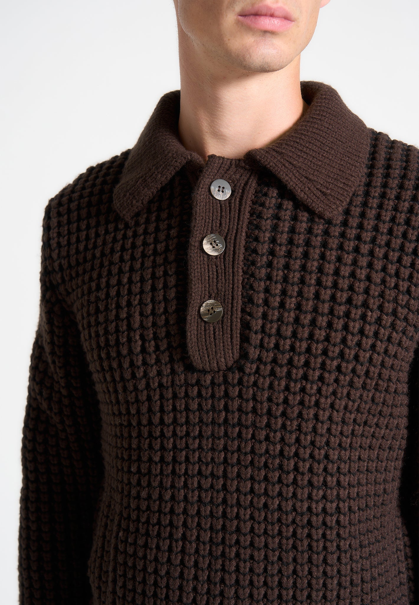 Polopullover aus strukturiertem Wollstrick - Braun 