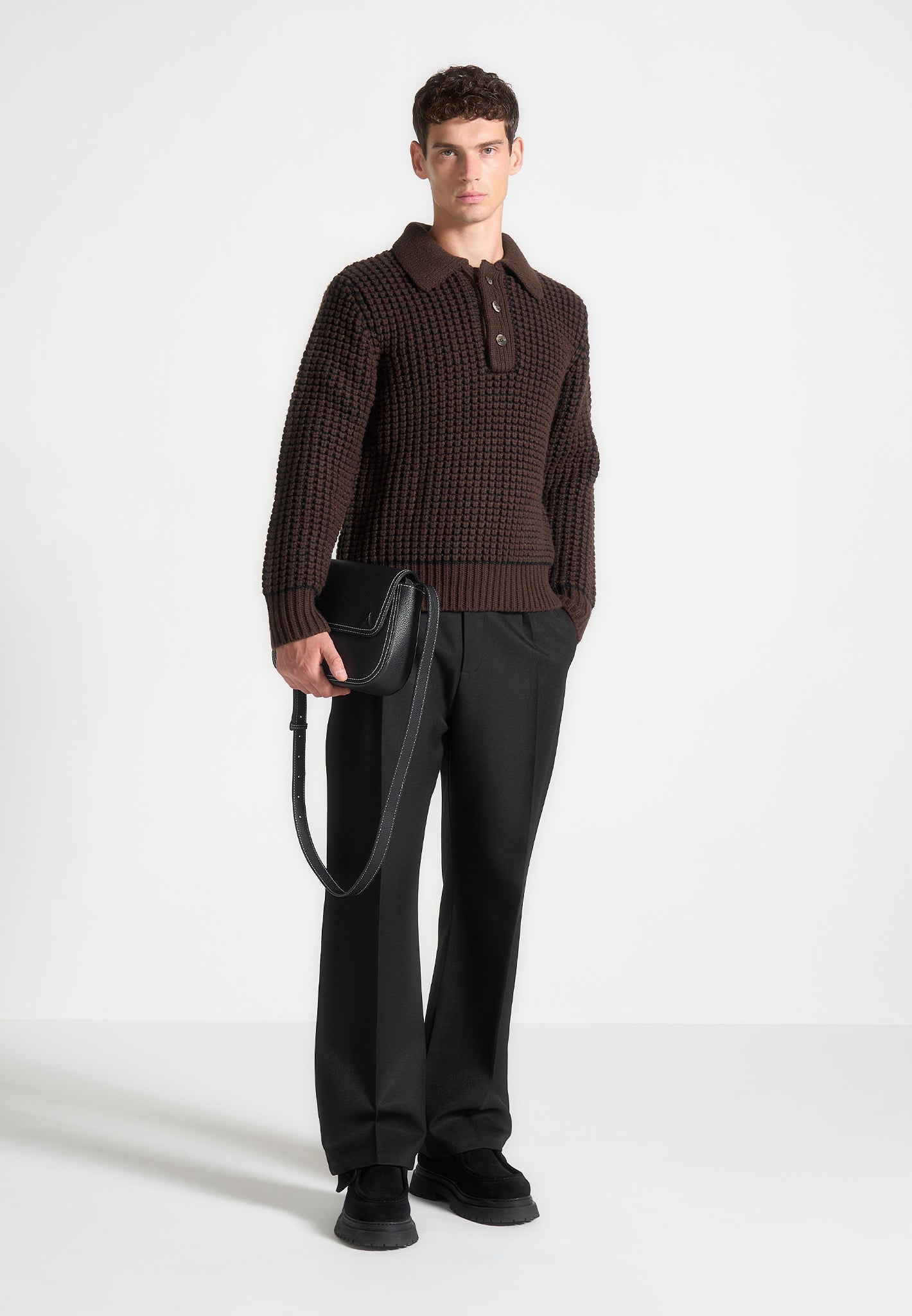Polopullover aus strukturiertem Wollstrick - Braun 