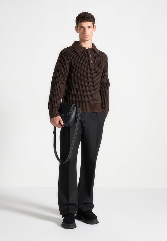 Polopullover aus strukturiertem Wollstrick - Braun 