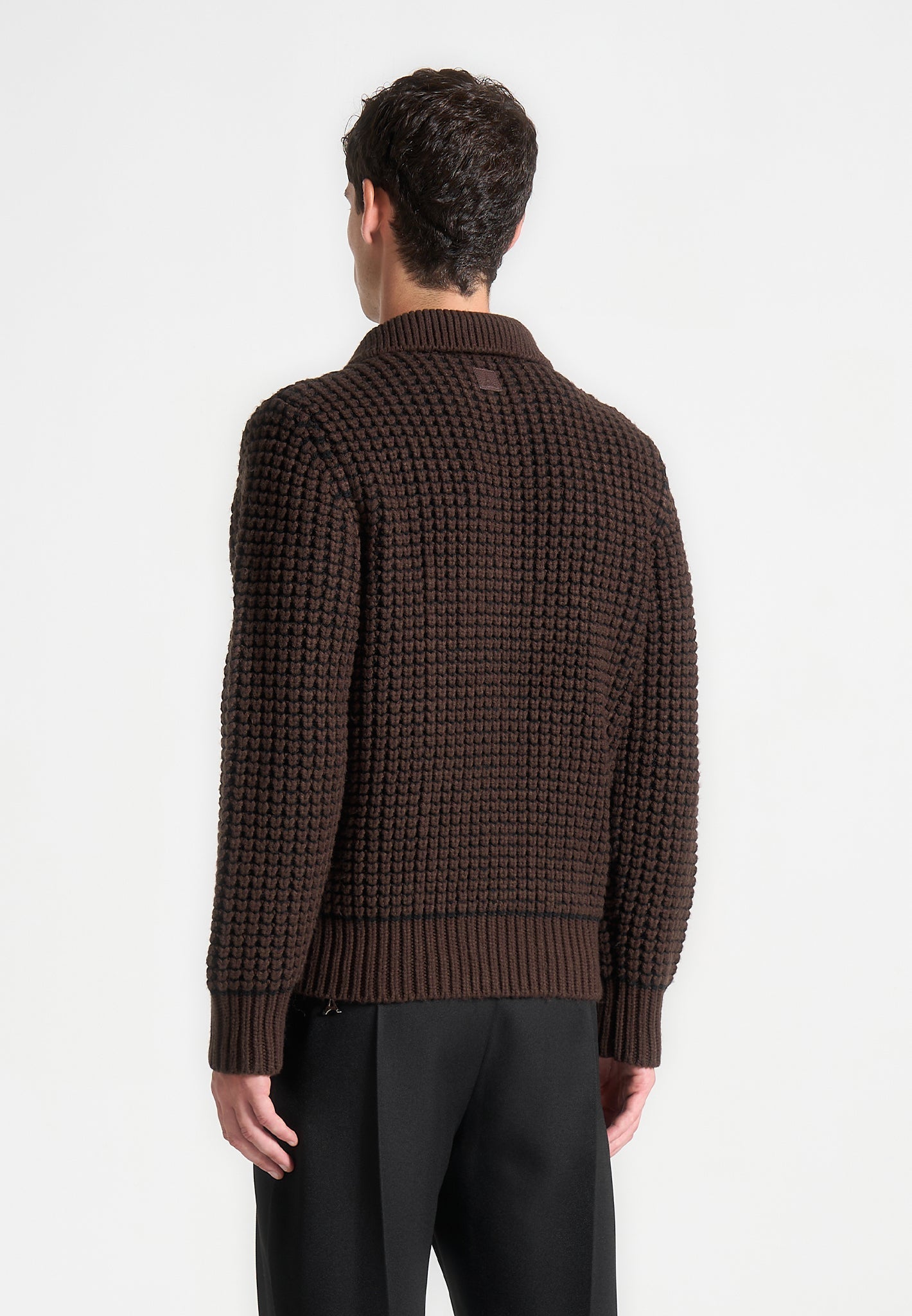 Polopullover aus strukturiertem Wollstrick - Braun 