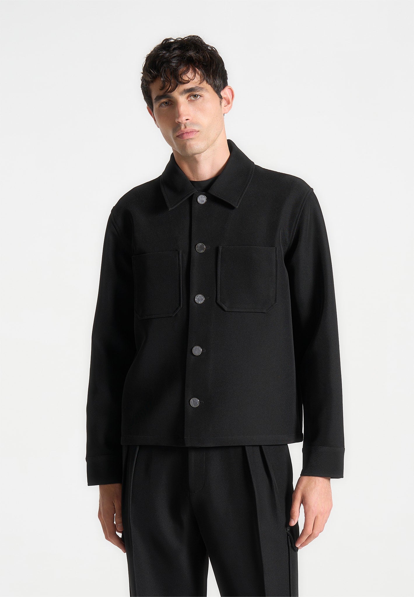 Kurzes Twill-Hemd mit Tasche - Schwarz 