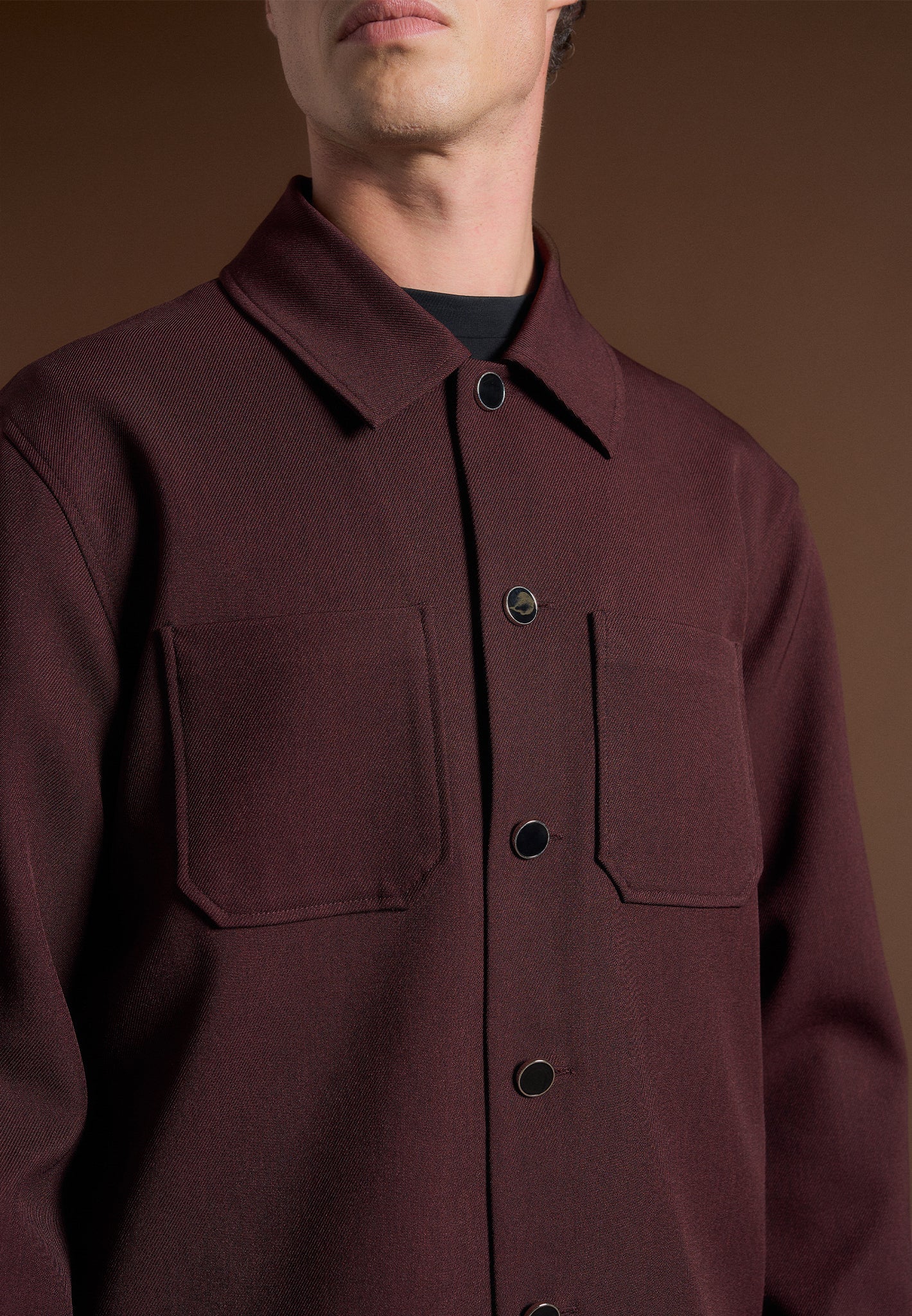 Kurzes Twill-Hemd mit Tasche - Weinrot 