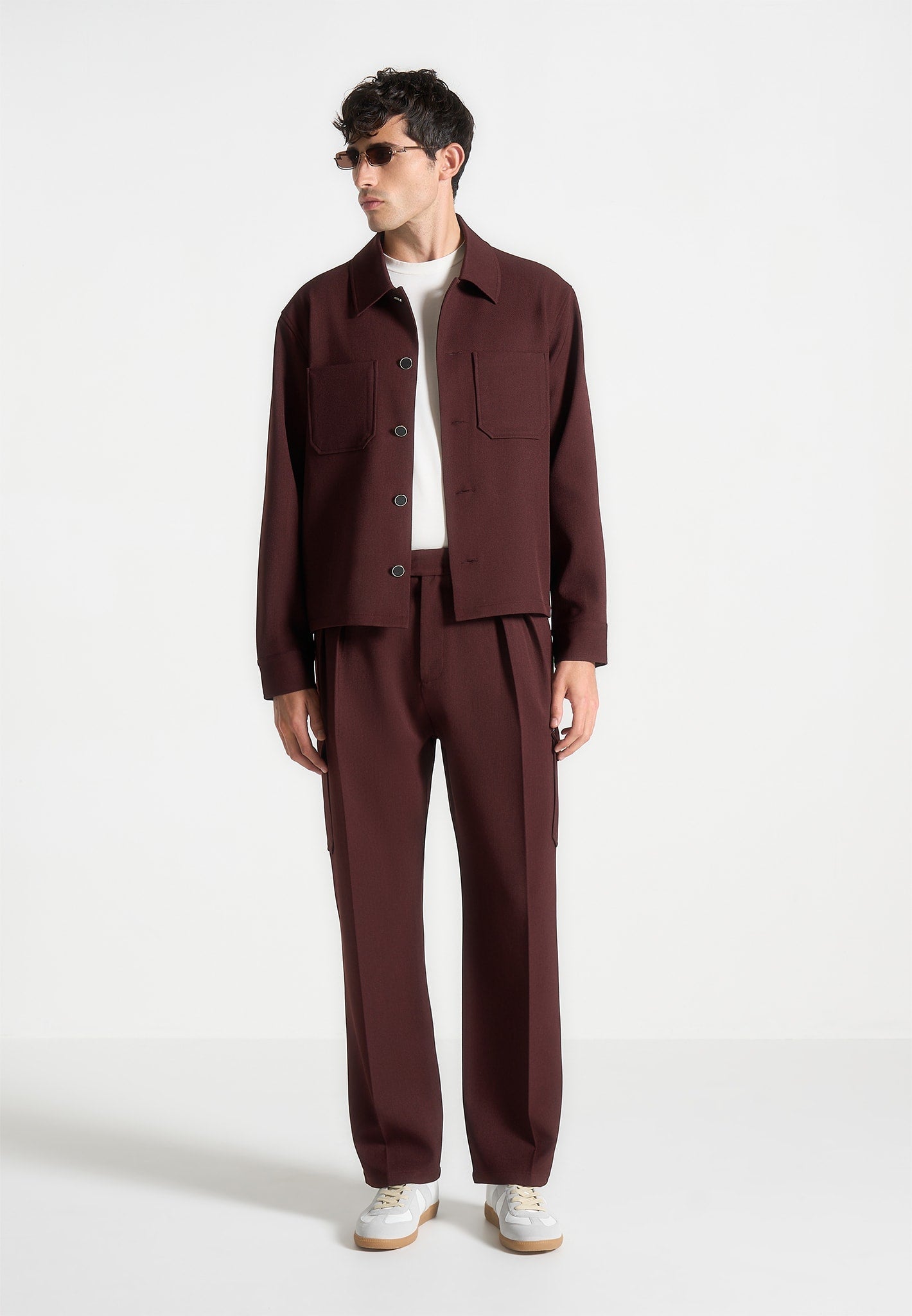 Kurzes Twill-Hemd mit Tasche - Weinrot 