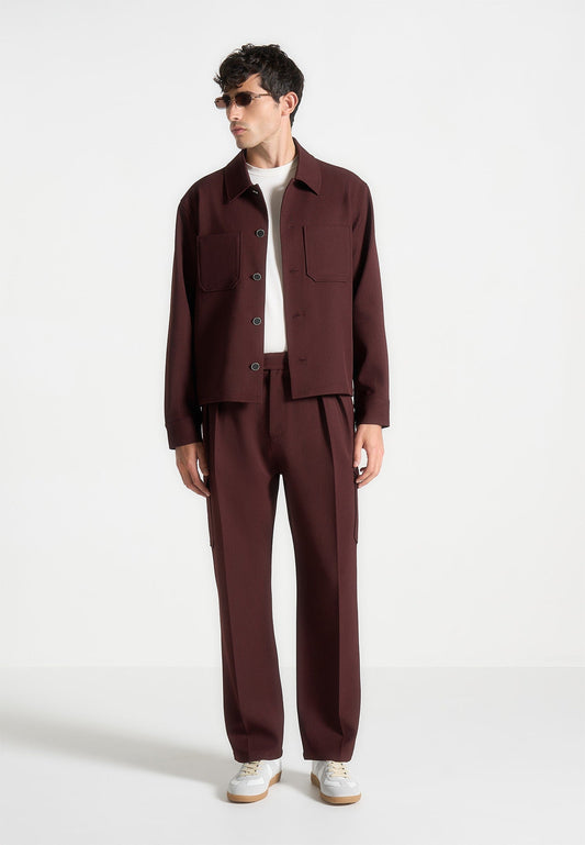 Kurzes Twill-Hemd mit Tasche - Weinrot 