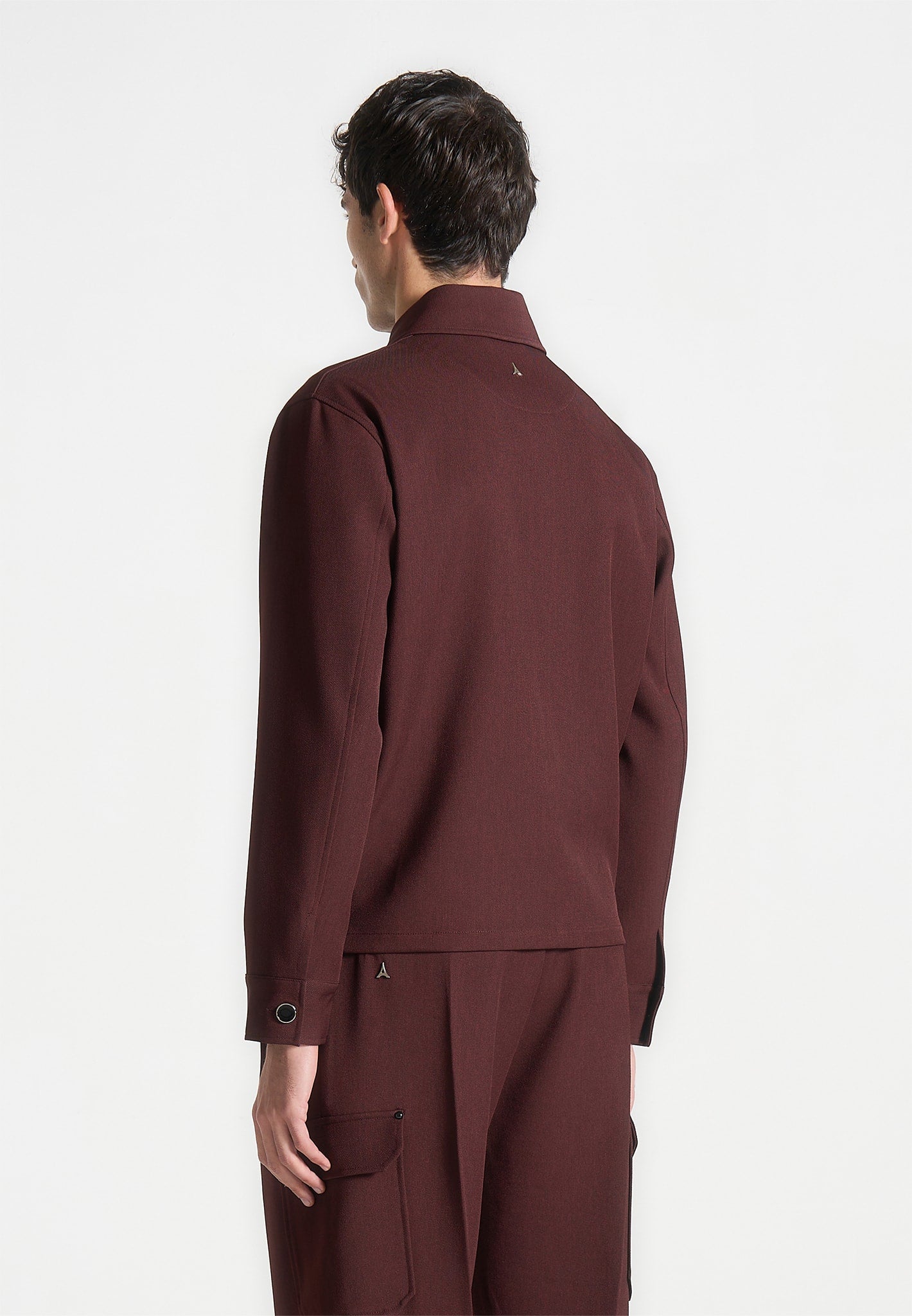 Kurzes Twill-Hemd mit Tasche - Weinrot 