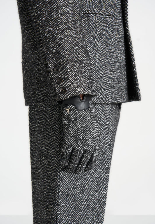 Handschuhe aus Leder und Fischgrätenmuster - Schwarz 