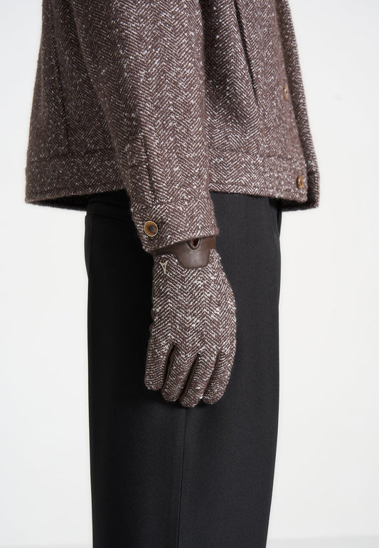 Handschuhe aus Leder und Fischgrätenmuster - Braun 