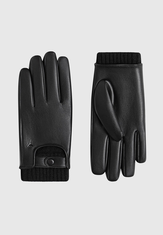 Handschuhe aus Leder und Rippstrick - Schwarz 