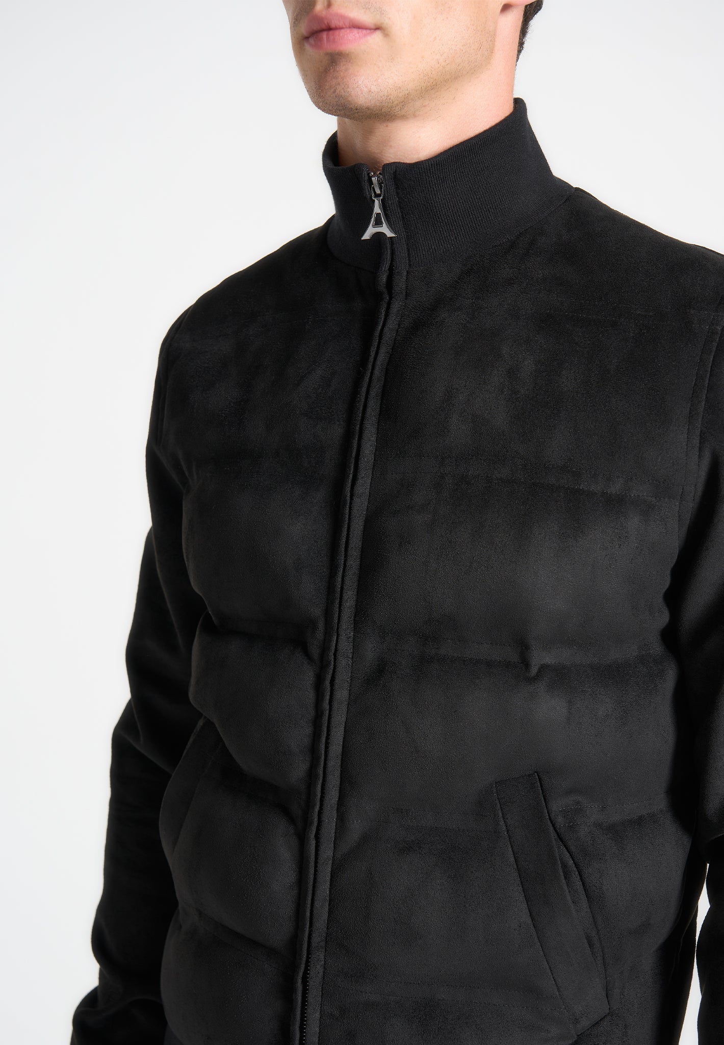 Steppjacke aus Wildleder - Schwarz 