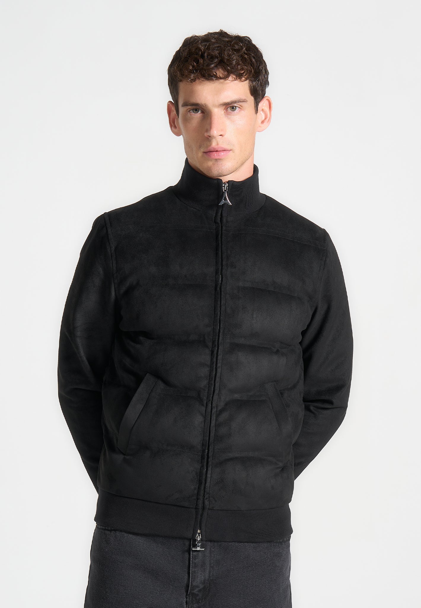 Steppjacke aus Wildleder - Schwarz 