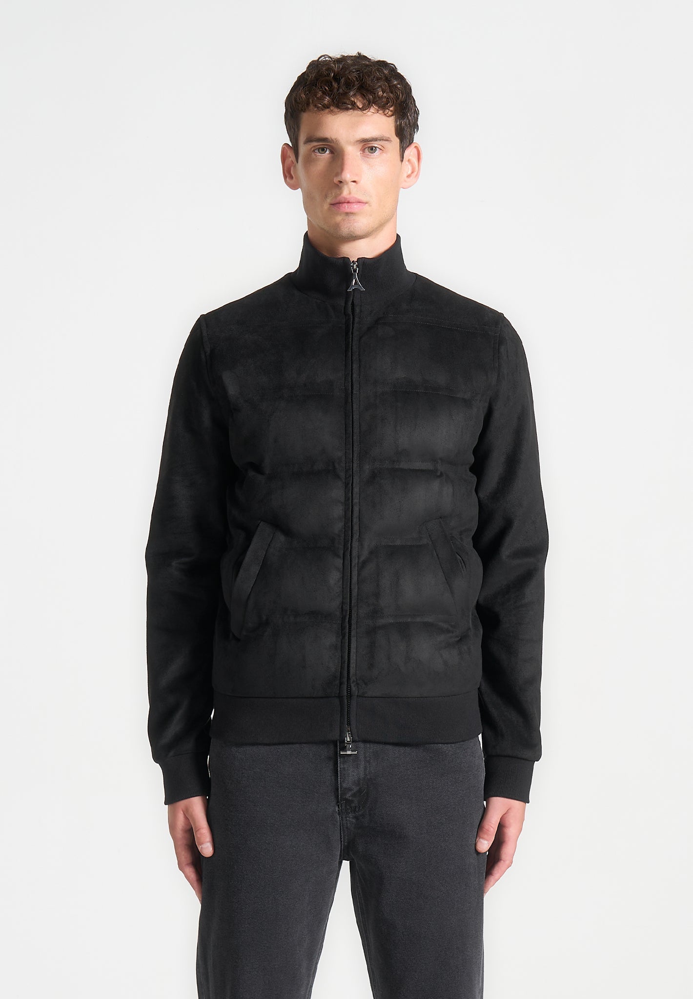 Steppjacke aus Wildleder - Schwarz 