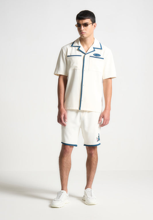 Eiffel-Shorts aus Samt – Creme/Blau 