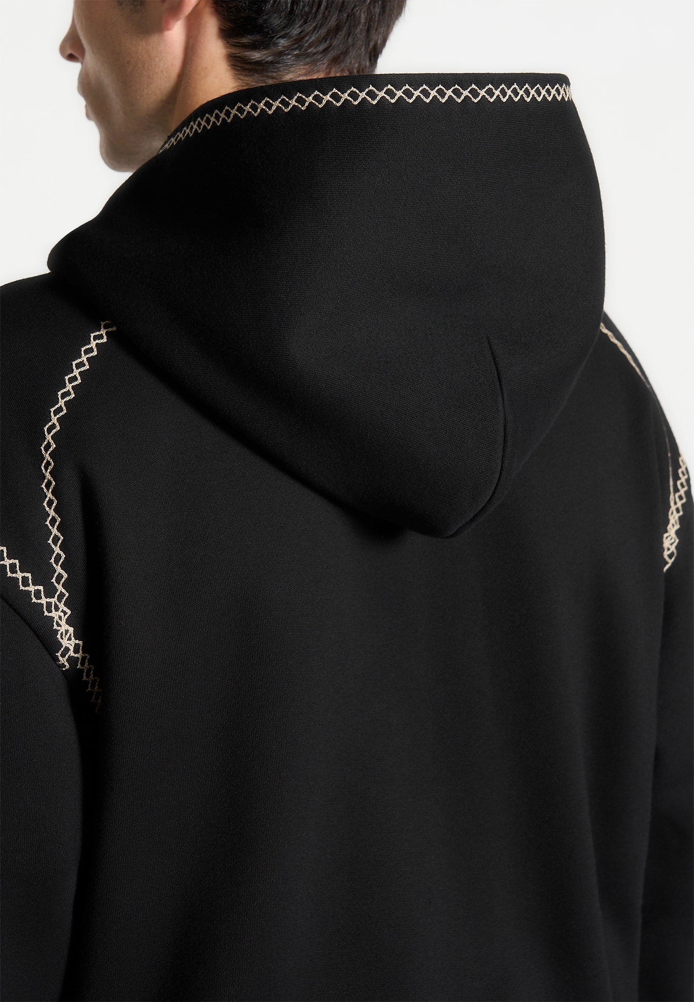 Whipstitch Raglan-Effekt Zip Hoodie - Schwarz 