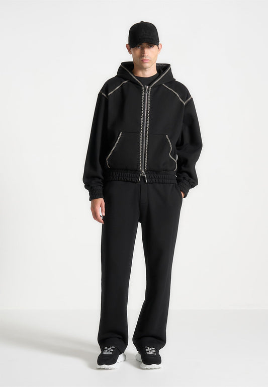 Whipstitch Raglan-Effekt Zip Hoodie - Schwarz 